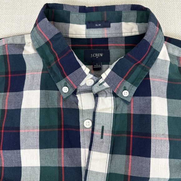Mens - J. Crew - Button Up Shirt Size Large - Blue, Green & White Plaid - Picture 4 of 8